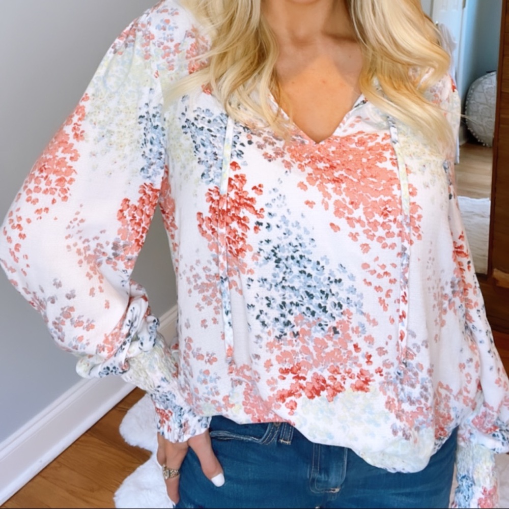 Lucky Brand | White Chiffon Floral Blouse | M